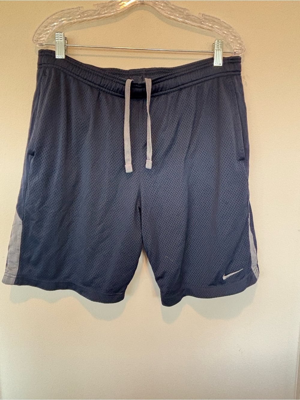 Nike Men's Dark Blue Athletic Mesh Shorts with Gray Accents